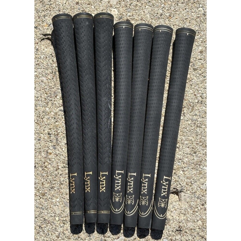Lynx Golf Pride Golf Club Grips Set Of 7 Rubber Black Gold New Old Stock